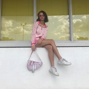 Dior handbag embroidered pink saddlebag